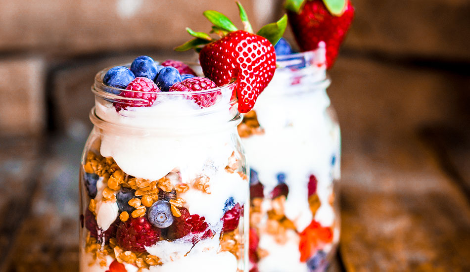 Gluten free Muesli parfait with berries and yoghurt