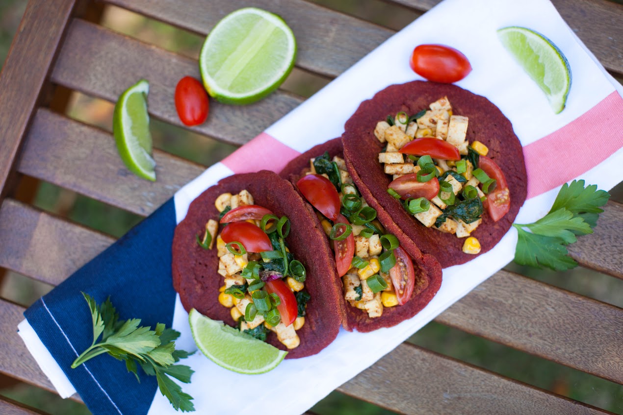Quinoa Soft Tacos with Corn, Tofu & Spinach